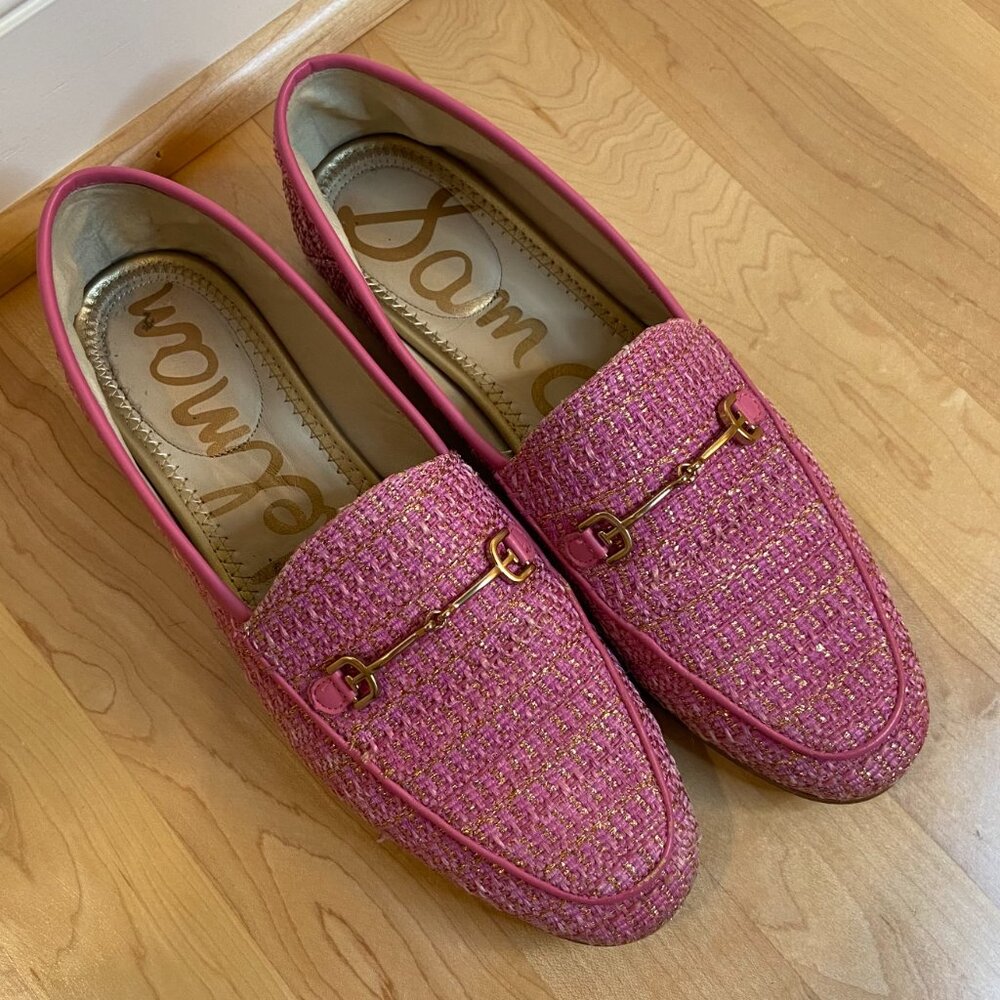 Sam Edelman Pink Tweed Loafers with Gold Hardware - Picture 2 of 8
